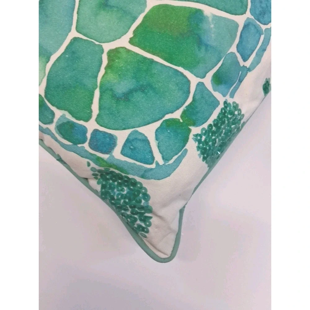 Pottery Barn Sequin Sea Turtle Pillow & Cover 2015 Summer Coastal Beach 16x16